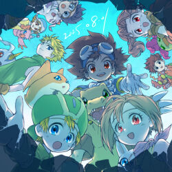 Rule 34 | 3girls, 5boys, agumon, bird, bug, cat, digimon, digimon (creature), gabumon, glasses, gomamon, ishida yamato, izumi koshiro, kido jo, multiple boys, multiple girls, palmon, patamon, petals, piyomon, rea (pixiv user 42077), tachikawa mimi, tailmon, takaishi takeru, takenouchi sora, tentomon, wings, yagami hikari, yagami taichi