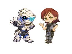 1boy 1girl alien chibi commander_shepard commander_shepard_(female) garrus_vakarian highres mass_effect_(series) ssv-akinarii tumblr turian white_background