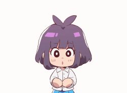 1girl :3 :d :o ^_^ animal animal_ears animated animated_gif antenna_hair black_eyes blue_skirt blunt_bangs blush blush_stickers bob_cut bright_pupils cat_ears cat_girl cat_tail cheek_press chibi chinese_zodiac closed_eyes collared_shirt commentary english_commentary english_text extra_ears eyes_visible_through_hair facing_viewer from_side gen_1_pokemon hands_up happy holding holding_animal jaggy_lines jeto_(jetopyon) kemonomimi_mode long_sleeves looking_at_viewer mouse_(animal) nintendo open_mouth original parted_lips pikachu pleated_skirt pokemon pokemon_(creature) purple_hair shirt short_hair simple_background skirt smile solo standing straight-on tail tail_raised tareme transformation upper_body white_background white_pupils white_shirt wing_collar year_of_the_rat