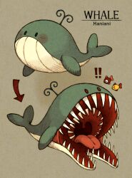 Rule 34 | !, !!, animal, animal focus, arrow (symbol), artist name, blush, blush stickers, brown background, commentary, english commentary, english text, maniani, no humans, open mouth, original, shark, sharp teeth, simple background, teeth, tongue, tongue out