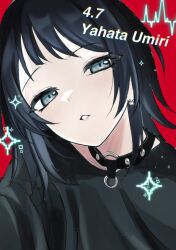 1girl bang_dream! bang_dream!_it&#039;s_mygo!!!!! black_choker black_hair black_shirt blue_eyes blush cardiogram character_name choker commentary_request dated highres long_hair looking_at_viewer parted_lips shirt solo upper_body yahata_umiri yuyuzu0316