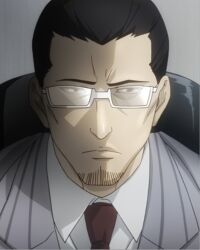 1boy black_hair grey_background grey_jacket jacket looking_at_viewer male_focus shirt short_hair tokyo_ghoul washuu_matsuri white_shirt