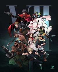 absurdres aerith_gainsborough animal animal_on_head armor baggy_pants bare_shoulders barret_wallace bat_wings beard belt black_bra black_fur black_gloves black_hair black_pants black_shirt black_skirt black_tank_top black_thighhighs blonde_hair blue_eyes blue_jacket blue_pants blue_shirt boots bra braid braided_ponytail breasts brown_belt brown_fur brown_gloves brown_hair brown_vest buster_sword cait_sith_(final_fantasy) cape cat cat_on_head choker cid_highwind cleavage clenched_hands cloak cloud_strife creature crop_top cropped_jacket crown dark-skinned_male dark_skin dog_tags dress earrings elbow_gloves facial_hair fangs fangs_out feather_hair_ornament feathers fighting_stance final_fantasy final_fantasy_vii final_fantasy_vii_rebirth final_fantasy_vii_remake fingerless_gloves floating_earring flower_choker full_body gloves goggles goggles_on_head green_eyes green_pants green_shirt gun hair_ornament hair_ribbon handgun headband highres holding holding_gun holding_megaphone holding_polearm holding_shuriken holding_staff holding_weapon holster jacket james_diato jewelry long_dress long_hair loose_socks materia medium_breasts megaphone midriff mini_crown miniskirt moogle multiple_belts navel on_head open_mouth pants parted_bangs pink_dress pink_ribbon polearm prosthetic_weapon red_cape red_cloak red_eyes red_headband red_jacket red_xiii ribbon shirt shoes short_hair short_sleeves shorts shoulder_armor shuriken sidelocks single_bare_shoulder single_braid single_earring single_elbow_glove single_shoulder_pad skirt sleeveless sleeveless_shirt sleeveless_turtleneck smile sneakers socks spiked_hair sports_bra staff stubble suspenders tank_top thigh_holster thighhighs tifa_lockhart torn_cloak torn_clothes torn_sleeves turtleneck two-tone_fur underwear vest vincent_valentine weapon holding_weapon_behind_back white_fur white_gloves white_shirt wings yellow_eyes yellow_ribbon yellow_shorts yuffie_kisaragi
