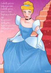 Rule 34 | 1girl, ball gown, blonde hair, blue dress, blue eyes, choker, cinderella (disney character), cinderella (disney movie), dress, earrings, elbow gloves, gloves, gown, hairband, highres, jewelry, long hair, looking at viewer, princess, princess dress, short hair, solo, tarolotta