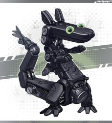 animal_focus commentary dancing_toothless_(meme) dragon full_body green_eyes how_to_train_your_dragon_(series) how_to_train_your_dragon_1 joints letterboxed looking_at_viewer lordyanyu meme no_humans non-humanoid_robot objectification original outstretched_arms robot robot_animal robot_joints solo standing symbol-only_commentary toothless twitter_username white_background