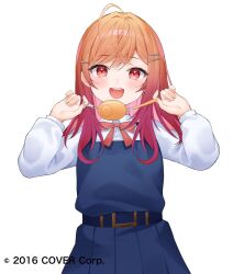 Rule 34 | 1girl, :d, aged down, ahoge, blue dress, bow, bowtie, collared shirt, colored inner hair, commentary request, cosplay, crime prevention buzzer, crime prevention buzzer threat, dress, gradient hair, hair ornament, hairclip, hololive, hololive dev is, ichijou ririka, long hair, long sleeves, looking at viewer, multicolored hair, nemuzzz nemu, official art, open mouth, orange eyes, orange hair, pinafore dress, pink hair, pleated dress, pose imitation, red bow, red bowtie, school uniform, shigure ui (vtuber), shigure ui (vtuber) (cosplay), shigure ui (vtuber) (young), shirt, shukusei!! loli-kami requiem, sleeveless, sleeveless dress, smile, solo, swept bangs, teeth, upper teeth only, virtual youtuber, white shirt