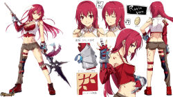 1girl ass butt_crack character_request copyright_request pants red_eyes red_hair tagme tattoo torn_clothes weapon