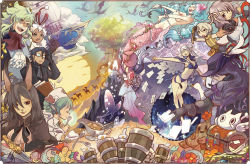 4boys 6+girls animal_ears bikini borrowed_character breasts character_request closed_eyes commentary_request gin_(oyoyo) glasses hat jewelry long_hair lots_of_jewelry mermaid monster_girl multiple_boys multiple_girls open_mouth pixiv_fantasia pixiv_fantasia_4 short_hair smile swimsuit topless_female