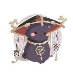 Rule 34 | :&lt;, animalization, artist name, black cat, black eyes, black hat, cat, genshin impact, gold, gold trim, grey veil, hat, highres, jewelry, jingasa, mitsudomoe (shape), neck ring, red hat, scaramouche (genshin impact), simple background, sparkle, tomoe (symbol), two-tone hat, veil, white background, zeefax u