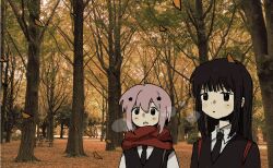 2girls black_hair highres multiple_girls nihiru0513 pink_hair short_hair tagme