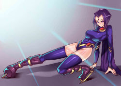 1girl breasts cape dc_comics female_focus ice_skates large_breasts leotard purple_hair raven_(dc) skates smile solo teen_titans zxc