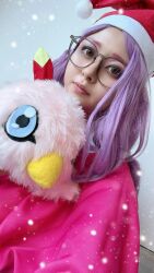 beak cosplay digimon glasses inoue_miyako inoue_miyako_(cosplay) long_hair orange_eyes photo_(medium) pink_hair poromon real_life
