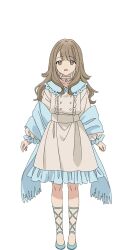 1girl anime_coloring arms_at_sides collarbone dress full_body green_eyes green_hair long_hair long_sleeves looking_at_viewer mob_kara_hajimaru_tansaku_eiyuutan open_mouth shoes simple_background skirt solo standing tachi-e tanabe_hikari tareme transparent_background very_long_hair wavy_hair yasuda_shouko