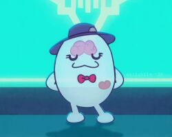 animated audible_music black_hat blue_background bow bowtie brain dancing hat heart mascot red_bow seiishin simple_background sirei_(hundred_line) solo solo_focus sound standing tagme the_hundred_line_-last_defense_academy- video