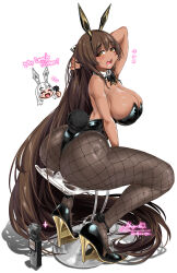 ass blanc_(nikke) blush breasts dark_skin fishnets goddess_of_victory:_nikke high_heels highres huge_ass large_breasts leotard nekoguchi noir_(nikke) playboy_bunny rabbit_ears rabbit_tail