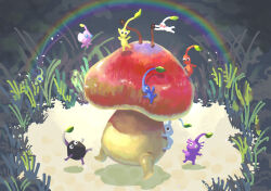 &gt;_&lt; ^_^ antennae asaikaina black_skin blue_eyes blue_pikmin blue_skin clinging closed_eyes colored_skin commentary_request flying grass ice ice_pikmin insect_wings leaf midair mushroom nintendo no_humans no_mouth pikmin_(creature) pikmin_(series) pink_skin playing pointy_ears pointy_nose puffstool purple_hair purple_pikmin purple_skin rainbow red_eyes red_pikmin red_skin rock rock_pikmin shadow short_hair solid_circle_eyes triangle_mouth very_short_hair white_pikmin white_skin winged_pikmin wings yellow_pikmin yellow_skin