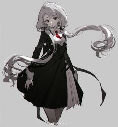 1girl absurdres black_bow black_eyes bow highres hisakawa_nagi idolmaster idolmaster_cinderella_girls long_hair necktie red_necktie twintails wenquangua white_hair