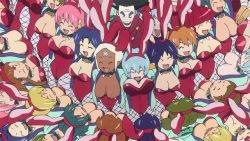 00s andou_mahoro animated animated_gif ayanami_rei bouncing_breasts breasts company_connection dark_skin gainax kamina_(ttgl) lal&#039;c_mellk_mal mahoromatic multiple_boys multiple_girls neon_genesis_evangelion nono_(top_wo_nerae_2!) pink_hair simon_(ttgl) souryuu_asuka_langley tengen_toppa_gurren_lagann top_wo_nerae!_(series) top_wo_nerae_2!