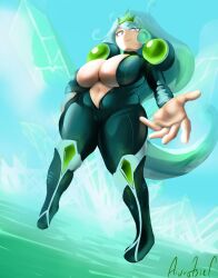 1girl aivrotsiel alien breasts crystal delasvela_aurora_nibir_(aivrotsiel) huge_breasts large_breasts latex long_hair original rabbit_ears skindentation sky water