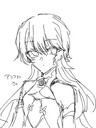 1girl bad_id bad_twitter_id grimms_notes hane_bnit monochrome rose_fairy_unfan_(grimms_notes) sketch solo