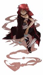 1boy akatsuki_uniform brown_eyes full_body jewelry looking_at_viewer male_focus naruto_(series) naruto_shippuuden ninja red_hair ring sasori_(naruto) short_hair simple_background solo white_background yosakuh