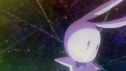 1girl animated animated_gif arched_back blonde_hair breasts closed_eyes completely_nude energy feathers floating_hair glowing hair_down henshin loli long_hair lyrical_nanoha mahou_shoujo_lyrical_nanoha_vivid navel nude official_art outstretched_arms ribbon small_breasts solo transformation turning_around unworn_clothes vivio white_ribbon