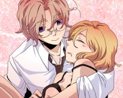 1boy 1girl america_(hetalia) axis_powers_hetalia az0212 bad_id bad_pixiv_id brother_and_sister canada_(hetalia) genderswap genderswap_(mtf) glasses necktie saliva siblings sleeping