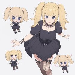 Rule 34 | ani (xai), black dress, blonde hair, blue eyes, commentary request, dress, fishnets, gothic lolita, grok (xai), heart, heart-shaped pupils, highres, lolita fashion, meola, short twintails, smile, symbol-shaped pupils, twintails, twitter