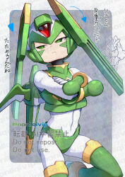 Rule 34 | 1boy, armor, cowboy shot, crossed arms, facial mark, forehead jewel, gen 4 pokemon, green armor, green eyes, green helmet, grey background, head wings, helmet, lopunny, male focus, mechanical wings, mega man (series), mega man zero (series), nintendo, pokemon, sage harpuia (mega man), simple background, watermark, wings, yamanashi taiki