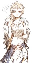 1girl braid cosplay elsa_(frozen) female_focus frozen_(disney) hair_over_shoulder highres mononoke_hime panbukin san_(cosplay) san_(mononoke_hime) side_braid simple_background single_braid sketch solo