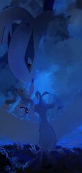 1girl 2others absurdres altaria arm_up black_eyes closed_mouth cloud cloudy_sky flying_miku_(project_voltage) gen_2_pokemon gen_3_pokemon hatsune_miku highres kamatoyu legendary_pokemon long_hair looking_at_another lugia multiple_others night night_sky nintendo official_alternate_costume official_alternate_hairstyle poke_ball pokemon project_voltage sky sweat twintails vocaloid waist_poke_ball