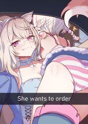 2girls :3 absurdres animal_ear_fluff animal_ears artist_name ass bite_mark bite_mark_on_ass blonde_hair blue_camisole blue_choker blue_hair blue_jacket blush braid breasts camisole car_interior choker commentary dog_ears dog_girl dog_tail drive-thru english_commentary english_text eranahh fangs frilled_camisole frilled_straps frills fur-trimmed_skirt fur_trim furrowed_brow fuwawa_abyssgard fuwawa_abyssgard_(casual) glasses hair_ornament hairclip he_wants_to_order_(meme) highres hololive hololive_english incest jacket large_breasts long_hair looking_at_viewer low_twin_braids meme miniskirt mococo_abyssgard mococo_abyssgard_(casual) multicolored_hair multiple_girls official_alternate_costume panties pantyshot parallel_hairclips pink_eyes pink_hair pink_panties saliva saliva_trail selfie semi-rimless_eyewear siblings side-view_mirror sisters skirt snapchat streaked_hair striped_clothes striped_panties tail twin_braids twincest twins under-rim_eyewear underwear vehicle_interior virtual_youtuber white-framed_eyewear white_camisole white_panties x_hair_ornament y2k_fashion yuri