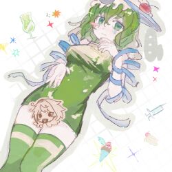 ... 1boy 1girl blush_stickers breasts censored character_censor chinese_commentary closed_mouth commentary_request cowboy_shot crying crying_with_eyes_open dress dutch_angle green_dress green_eyes green_hair green_nails green_thighhighs hannakii highres huili78735 kimi_ga_shine medium_breasts medium_hair novelty_censor single_blush_sticker sleeveless sleeveless_dress tears thighhighs toto_noel