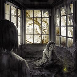 Rule 34 | 3girls, aqua eyes, bare tree, closed mouth, coat, dongbaek (project moon), e.g.o (project moon), flaw eight, flower, golden bough (limbus company), hair flower, hair ornament, hanbok, hood, hood up, jacket, korean clothes, limbus company, long sleeves, looking at viewer, multiple girls, multiple views, people, project moon, rubble, shoes, short hair, smile, spicebush (e.g.o), sprout, tree, white hair, window
