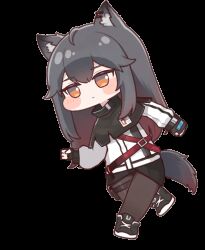 1girl animal_ear_fluff animal_ears animated animated_gif arknights black_gloves black_pantyhose black_shoes black_shorts closed_mouth commentary_request diyap_(style) fingerless_gloves gloves gradient_hair grey_hair highres jacket kimin3424 long_hair long_sleeves multicolored_hair orange_eyes pantyhose red_hair shoes short_shorts shorts simple_background solo tail texas_(arknights) transparent_background white_jacket wolf_ears wolf_girl wolf_tail
