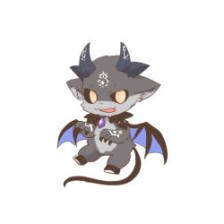 Rule 34 | black sclera, blue wings, brown eyes, colored sclera, debidebi debiru, fang, full body, looking at viewer, nijisanji, no humans, open mouth, rebecca (keinelove), simple background, virtual youtuber, white background, wings