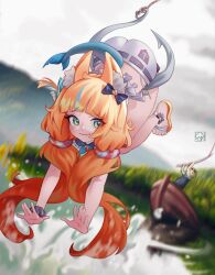 Rule 34 | 2girls, animal ears, blue eyes, blue hair, blue nails, boat, cat ears, dooby (vtuber), dress, evanleaves, fins, fish girl, fish tail, fishing, fishing rod, highres, holding, holding fishing rod, indie virtual youtuber, long hair, looking at viewer, multiple girls, nail polish, sameko saba, sandals, shorts, sleeveless, sleeveless dress, tail, toenail polish, toenails, very long hair, virtual youtuber, watercraft, white dress, white shorts
