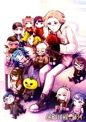 6+boys 6+girls absurdres ahoge amemiya_darumi aotsuki_eito black_eyes black_hair blonde_hair blue_eyes closed_mouth eyepatch frown full_body ginzaki_shouma glasses grey_eyes grey_hair highres holy_jumonji_sword kawana_tsubasa kirifuji_nozomi long_hair lying magadori_kyoshika maruko_gaku mask mask_on_head messy_hair mojiro_moko multiple_boys multiple_girls omokage_yugamu one_eye_covered oosuzuki_kurara parted_hair pink_eyes pink_hair purple_eyes purple_hair red_eyes red_hair shizuhara_hiruko sitting smile standing sumino_takumi the_hundred_line_-last_defense_academy- tomato tsukumo_ima tsukumo_kako white_hair yakushiji_takemaru