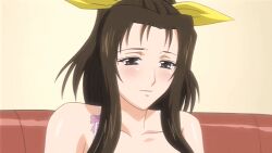 Rule 34 | 00s, 1girl, 2008, animated, animated gif, aunt, bra, breasts, brown hair, hair ribbon, high ponytail, housewife, large breasts, lingerie, long hair, long sleeves, mature female, nipples, ponytail, removing bra, ribbon, saiminjutsu 2, standing, tagme, takase shino, underwear, undressing, unworn clothes, yellow hair ribbon, yellow ribbon