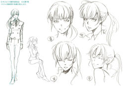 Rule 34 | 10s, 1girl, amano akira, formal clothes, kunizuka yayoi, necktie, official art, ponytail, psycho-pass, sketch, smile, suit, translation request