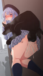1boy 1girl absurdres animal_ears animal_penis ass bestiality blue_eyes blush censored clothed_sex cum cum_in_pussy dog dog_ears dog_penis dog_tail grey_hair highres knotted_penis knotting long_hair looking_back mosaic_censoring netorare nijisanji one_eye_closed penis sex sex_from_behind shizuku_lulu stealth_sex tail testicles vaginal virtual_youtuber