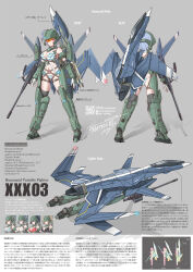 1girl absurdres aircraft airplane an-chang bikini blue_hair breasts cleavage fighter_jet gloves gun helmet highres holding large_breasts mecha_musume military military_vehicle missile multiple_girls multiple_views navel personification propeller red_eyes rifle roundel sentou_yousei_yukikaze shadow standing striped_bikini striped_clothes swimsuit thrusters vehicle_focus weapon wings