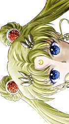 1girl bishoujo_senshi_sailor_moon blonde_hair blue_eyes close-up double_bun eye_focus facial_mark forehead_mark hair_bun highres long_hair magical_girl mouth_out_of_frame rockcandy_0000 sailor_moon simple_background solo twintails white_background