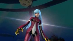1boy 1girl 3d animated animated_gif attack blue_hair bodysuit coat ice kula_diamond long_hair pants red_eyes red_hair short_hair the_king_of_fighters the_king_of_fighters_xiv yagami_iori