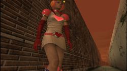 1girl 3d antennae belt blonde_hair boots breasts brown_eyes choker cleavage costume crate female_focus fence gloves hack headphones heart heather_mason legs outdoors panties plant princess_heart short_hair silent_hill silent_hill_(series) silent_hill_3 skirt sky solo star_(symbol) underwear upskirt vines wall