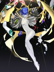absurdres amethyst_(houseki_no_kuni) androgynous antarcticite blue_hair blunt_bangs broken cinnabar_(houseki_no_kuni) colored_skin gem gold golden_arms heterochromia high_heels highres houseki_no_kuni jade_(houseki_no_kuni) lapis_lazuli_(gemstone) legs limbs looking_down melting moon_uniform_(houseki_no_kuni) morganite_(houseki_no_kuni) multiple_others necktie other_focus out_of_frame phosphophyllite phosphophyllite_(ll) purple_gemstone see-through_clothes see-through_sleeves severed_hand severed_leg severed_limb shards short_hair solo_focus spoilers take_bayashi_3d very_short_hair white_eyes white_skin