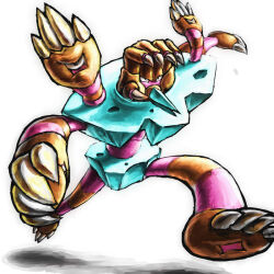 barbaracle barnacle black_eyes claws extra_arms gen_6_pokemon kaosu_(kaosu0905) multiple_heads nintendo no_humans one-eyed pokemon pokemon_(creature) pokemon_focus rock running v-shaped_eyes