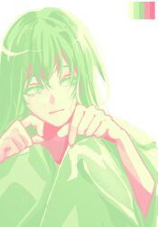 Rule 34 | 1other, androgynous, commentary request, enkidu (fate), fate/strange fake, fate (series), green eyes, green hair, highres, kassia, korean commentary, limited palette, other focus, sitting, solo