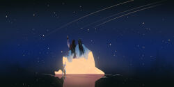Rule 34 | 2boys, arm around waist, black hair, black hanfu, chinese clothes, from behind, hand up, hanfu, headband, high ponytail, jian (weapon), lan wangji, long hair, long sleeves, modao zushi, multiple boys, night, night sky, ponytail, reflection, reflective water, shooting star, sitting, sky, star (sky), star (symbol), sword, sword tassel, tassel, topknot, water, weapon, wei wuxian, white hanfu, white headband, wide sleeves, xianduguaitan