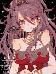 Rule 34 | 1girl, big hair, breasts, brown eyes, brown hair, closed mouth, commentary request, dated, eyelashes, hair between eyes, han (hn-khk), highres, medium breasts, mole, mole under mouth, octopath traveler, octopath traveler i, primrose azelhart, smile, solo, sparkle, upper body, watermark